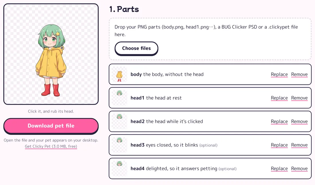 The pet maker with Mint's five parts loaded and her live preview